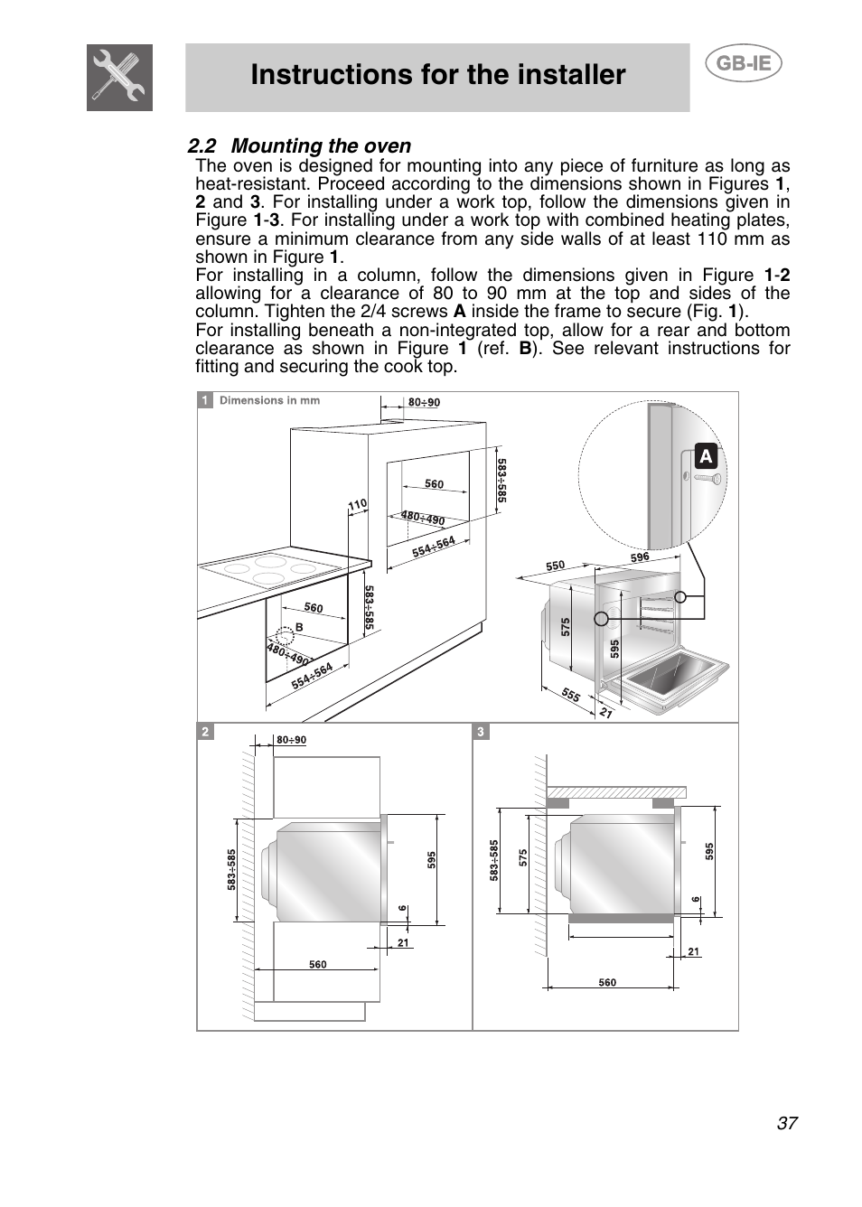 2 mounting the oven, Instructions for the installer | Smeg S399XPZ6 User Manual | Page 5 / 30