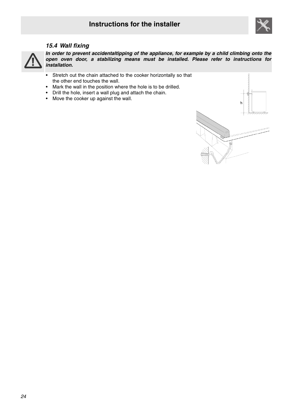 4 wall fixing, Instructions for the installer | Smeg SA92MFX5 User Manual | Page 22 / 24
