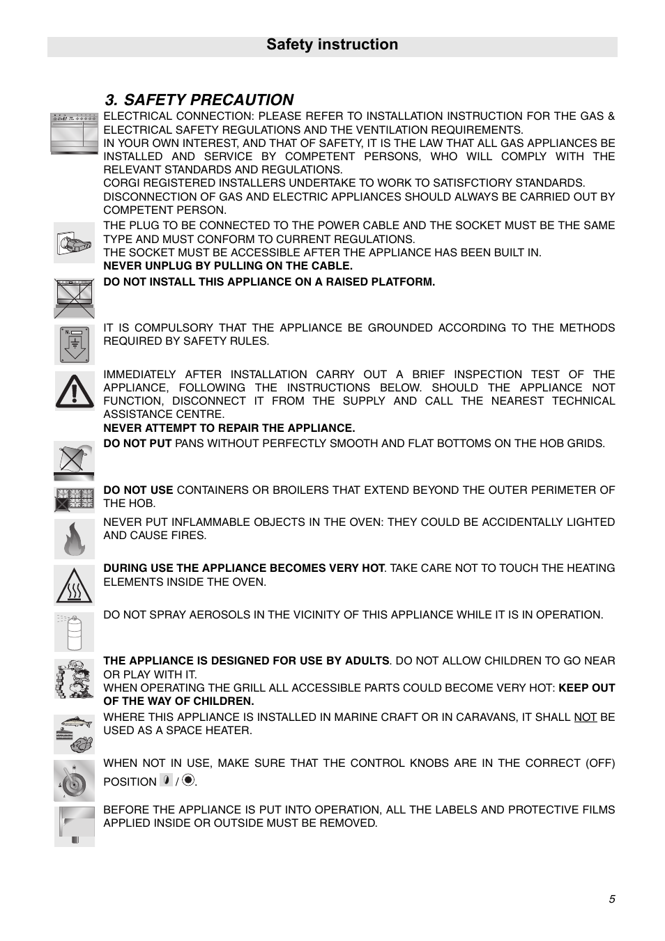 Safety precaution, Safety instruction | Smeg SA92MFX5 User Manual | Page 3 / 24