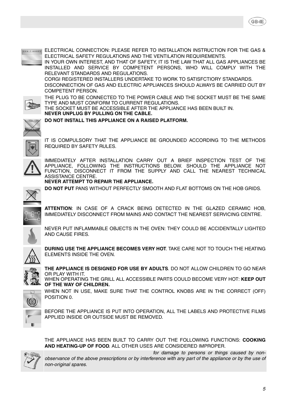 Safety precaution, Intended use of the appliance, Safety precaution 4. intended use of the appliance | Safety instruction | Smeg SUK91CMX5 User Manual | Page 3 / 16