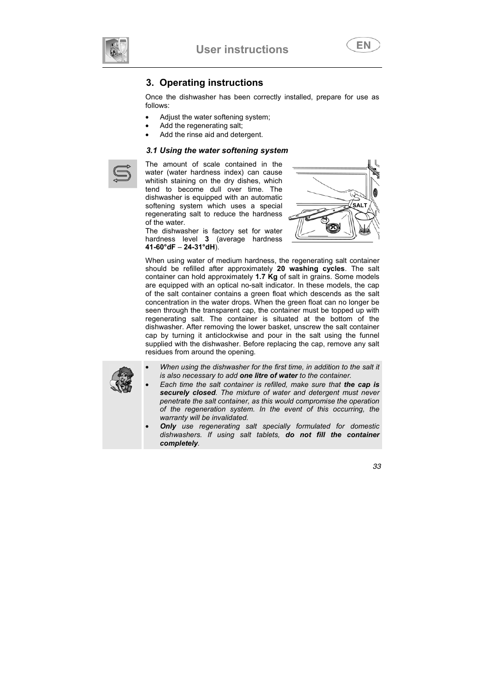 User instructions, Operating instructions | Smeg LSA6047X User Manual | Page 23 / 40