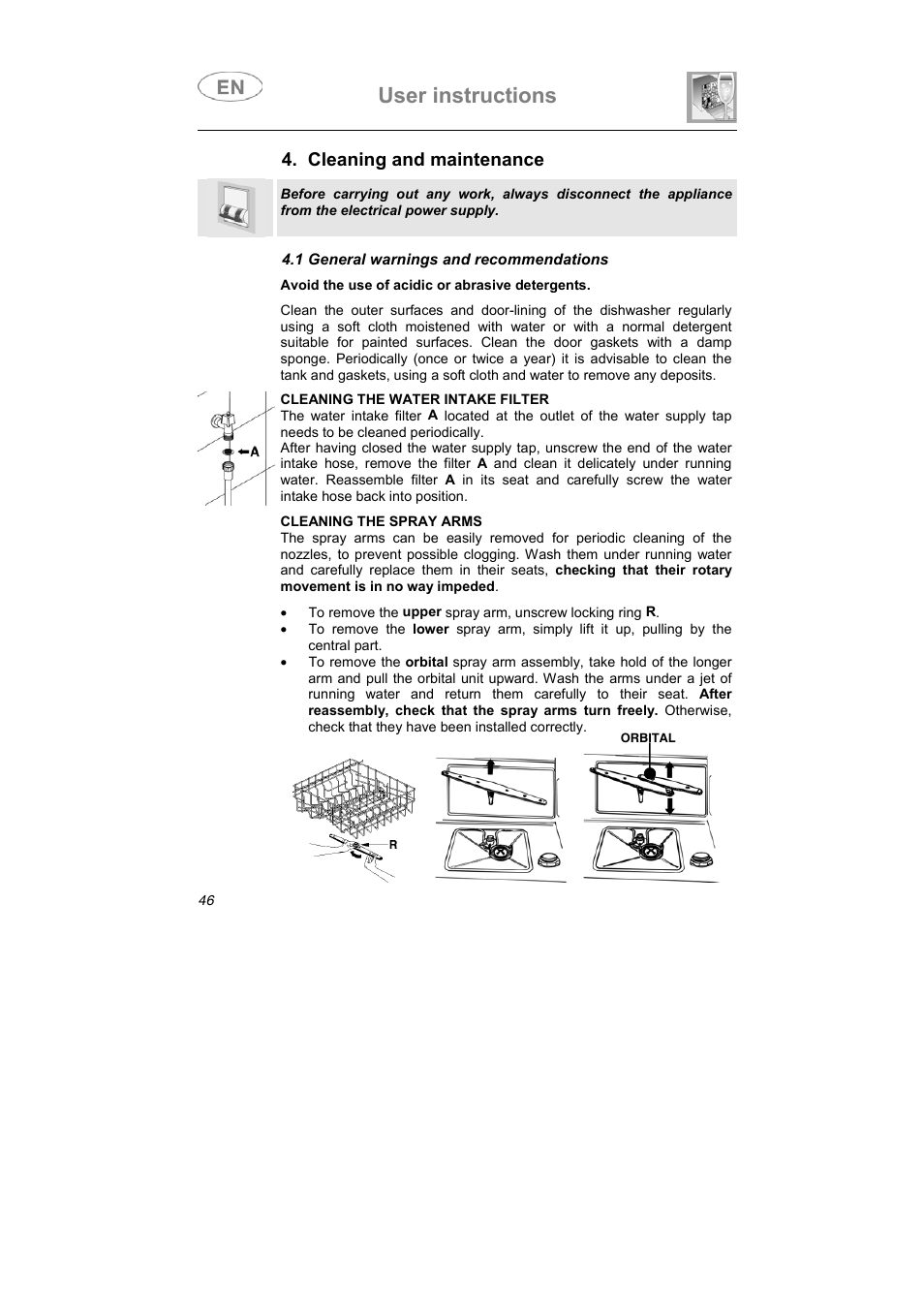 User instructions, Cleaning and maintenance | Smeg LSA6047X User Manual | Page 36 / 40