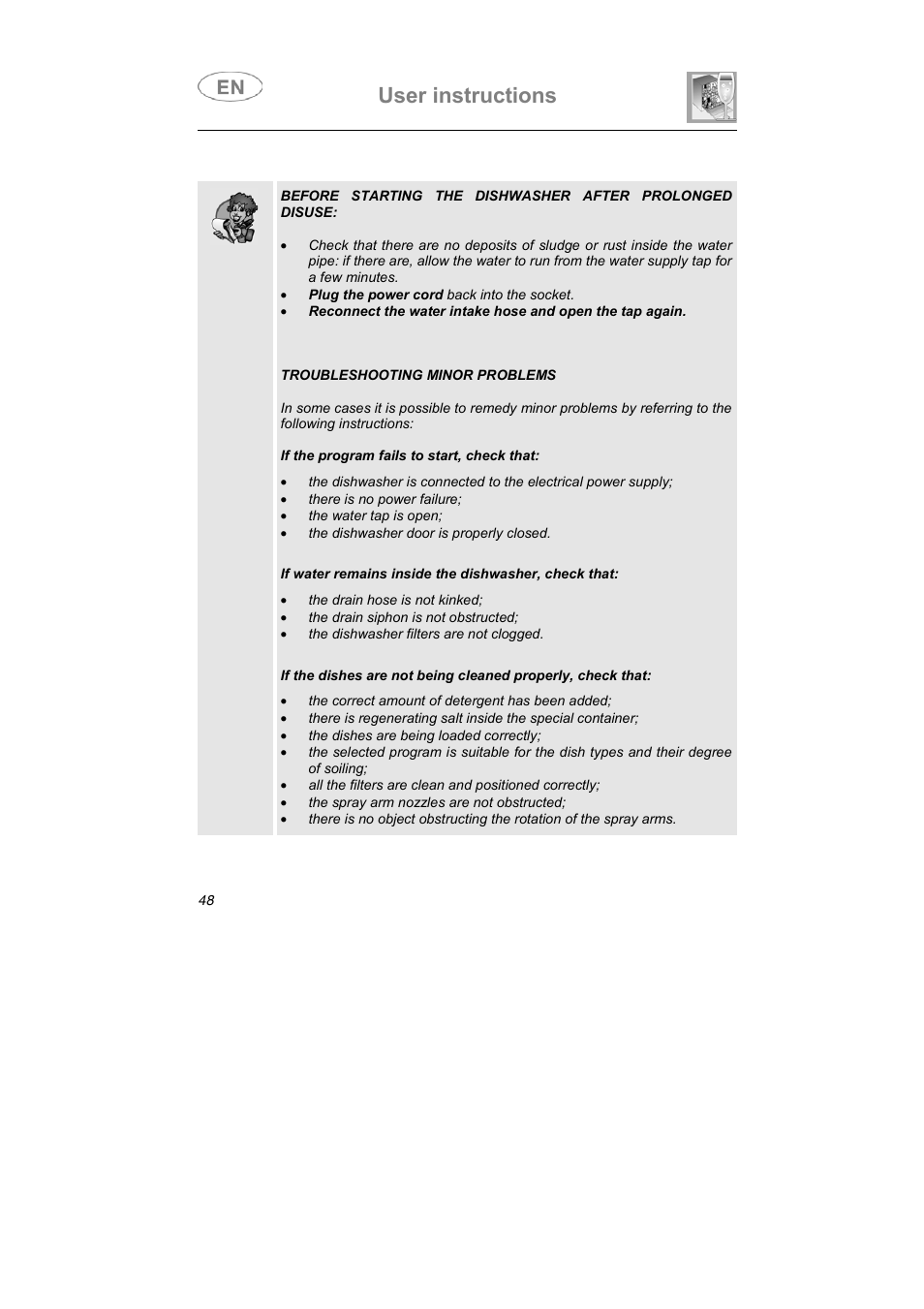 User instructions | Smeg LSA6047X User Manual | Page 38 / 40