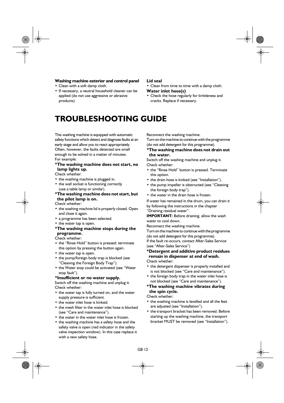 Troubleshooting guide | Smeg K600TL User Manual | Page 12 / 20