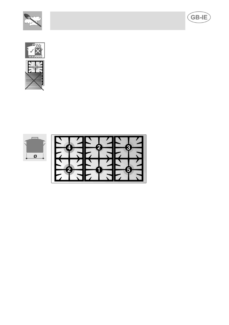 Practical advice for using the burners, Diameter of containers, Instructions for the user | Smeg AS21T76F User Manual | Page 12 / 13