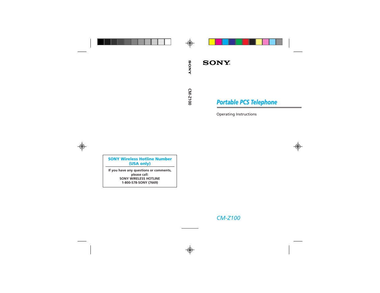 Portable pcs telephone, Cm-z100 | Sony CMD-Z100 User Manual | Page 100 / 100