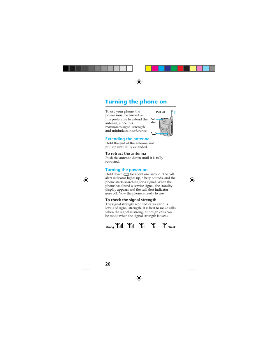 Turning the phone on | Sony CMD-Z100 User Manual | Page 20 / 100