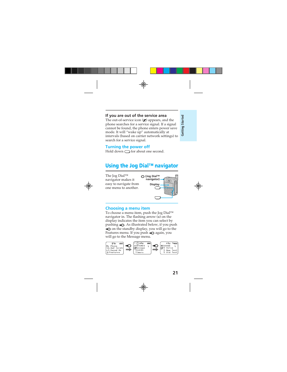 Using the jog dial™ navigator, Turning the power off, Choosing a menu item | Sony CMD-Z100 User Manual | Page 21 / 100