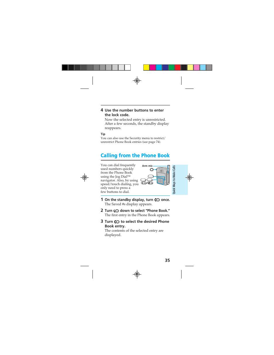 Calling from the phone book | Sony CMD-Z100 User Manual | Page 35 / 100