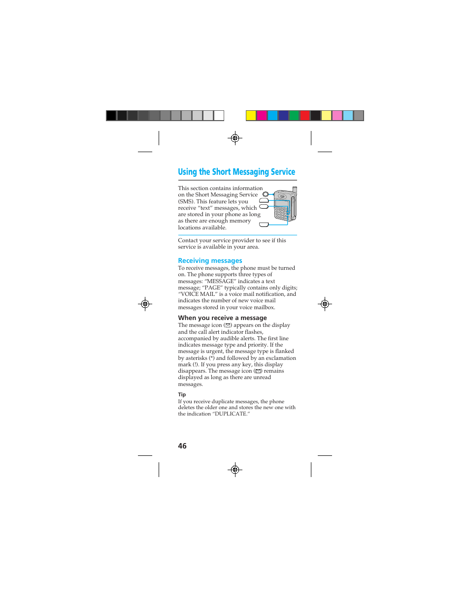 Using the short messaging service, Receiving messages | Sony CMD-Z100 User Manual | Page 46 / 100