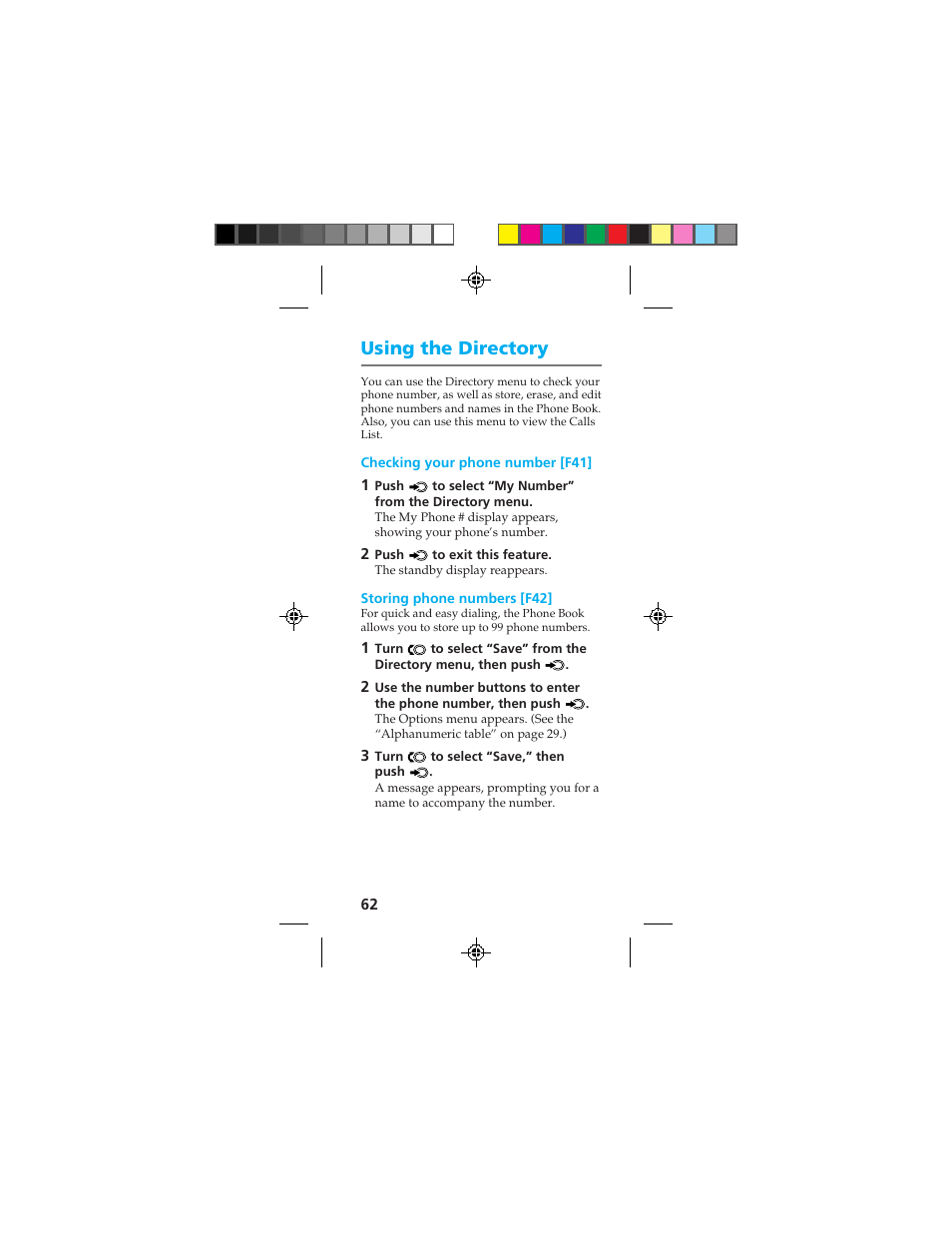 Using the directory | Sony CMD-Z100 User Manual | Page 62 / 100