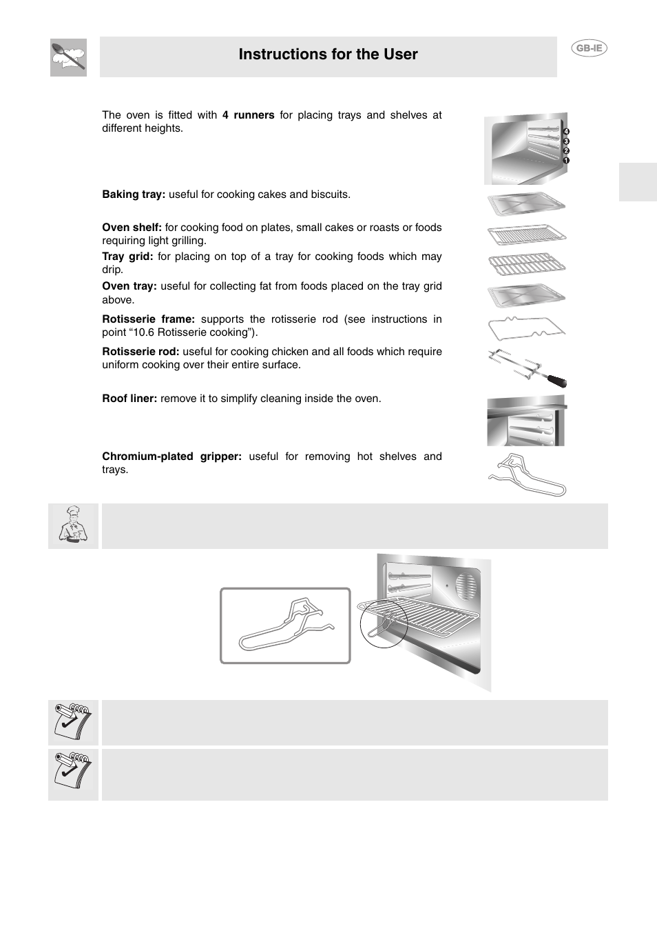 Accessories available, Instructions for the user | Smeg FP850APZ User Manual | Page 10 / 23