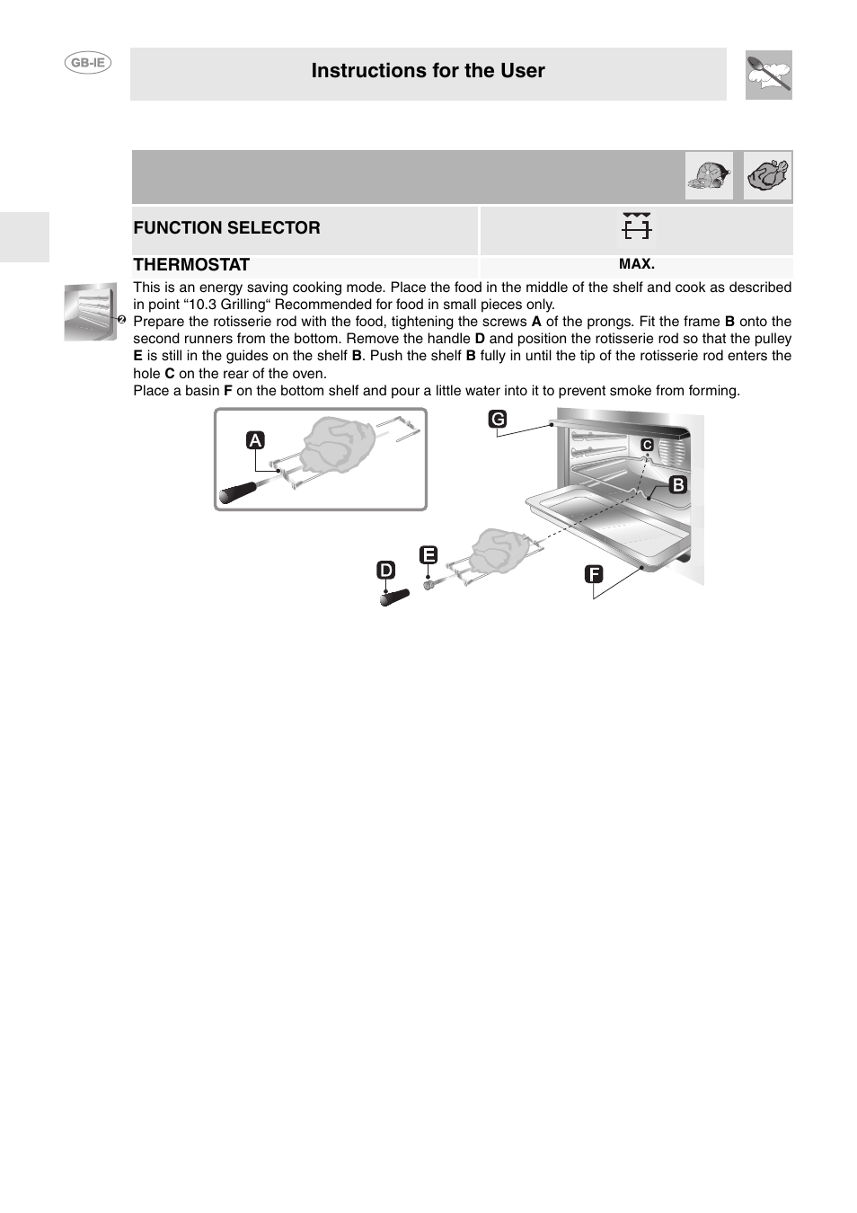 6 rotisserie cooking, Instructions for the user | Smeg FP850APZ User Manual | Page 13 / 23