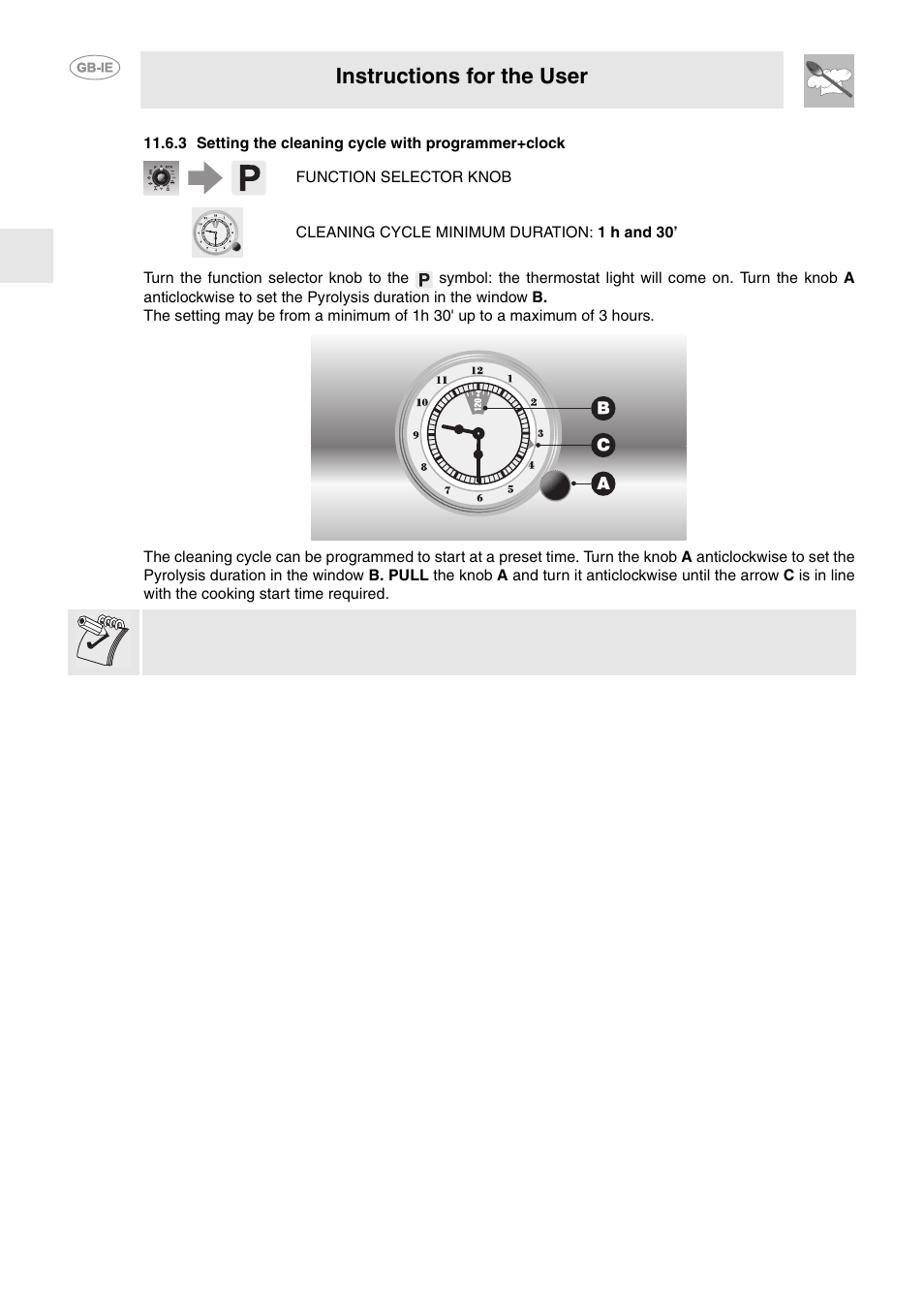 3 setting the cleaning cycle with programmer+clock, Instructions for the user | Smeg FP850APZ User Manual | Page 19 / 23