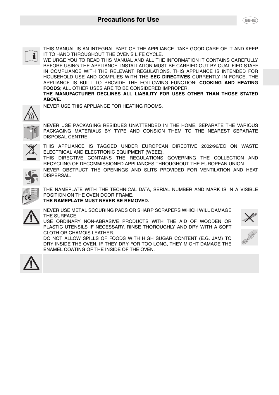 Precautions for use | Smeg FP850APZ User Manual | Page 2 / 23