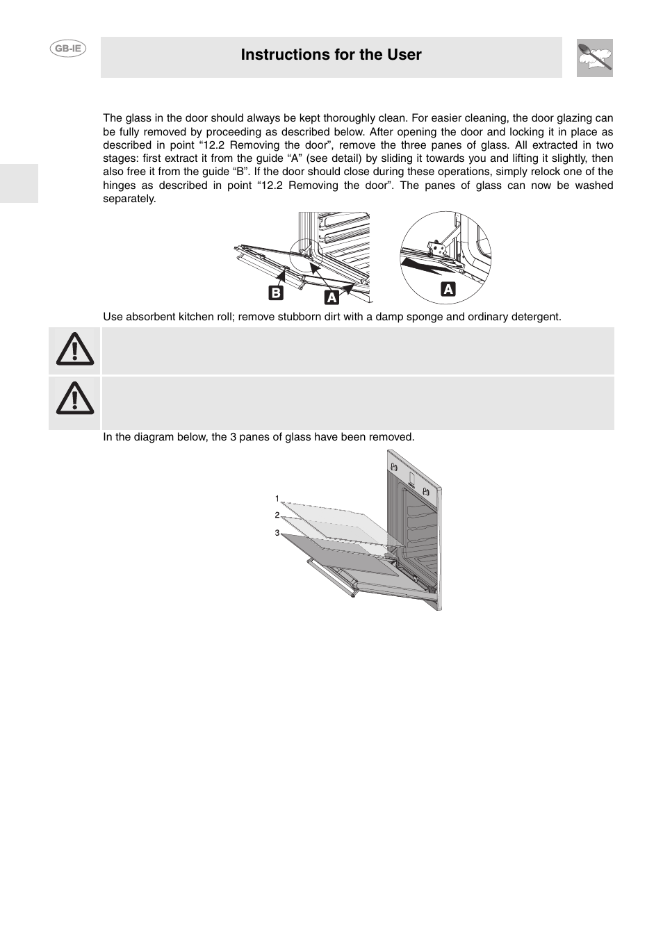 3 removing the inside glass with the door cold, Instructions for the user | Smeg FP850APZ User Manual | Page 21 / 23