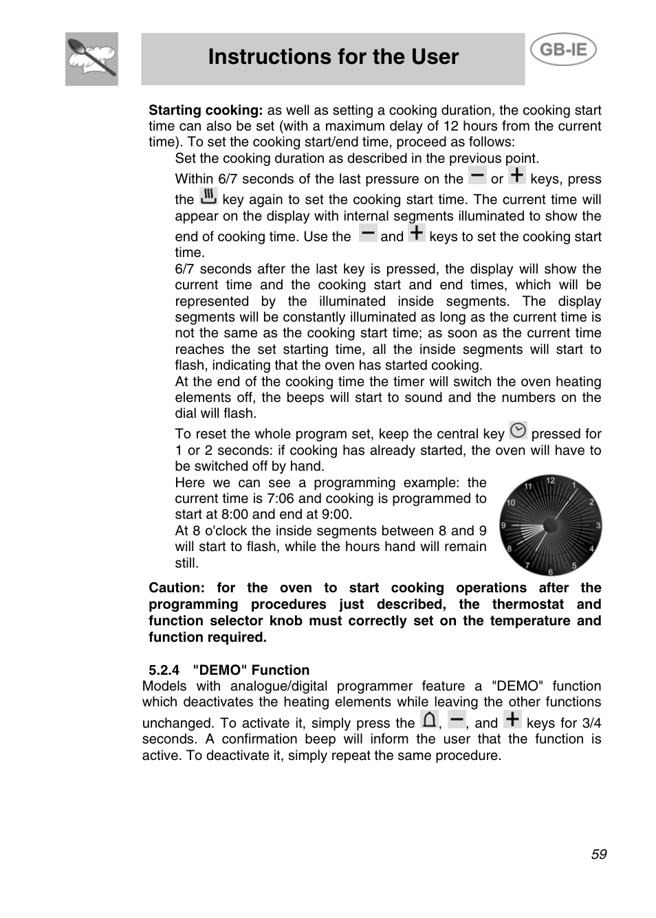 4 "demo" function, Instructions for the user | Smeg A4-5 User Manual | Page 17 / 38