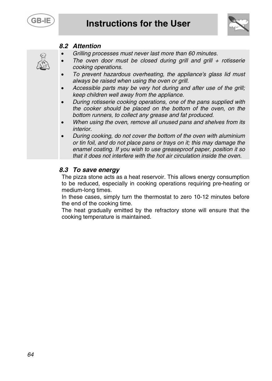 Attention, 3 to save energy, Instructions for the user | Smeg A4-5 User Manual | Page 22 / 38