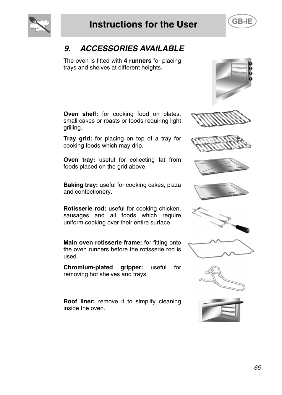 Accessories available, Instructions for the user | Smeg A4-5 User Manual | Page 23 / 38