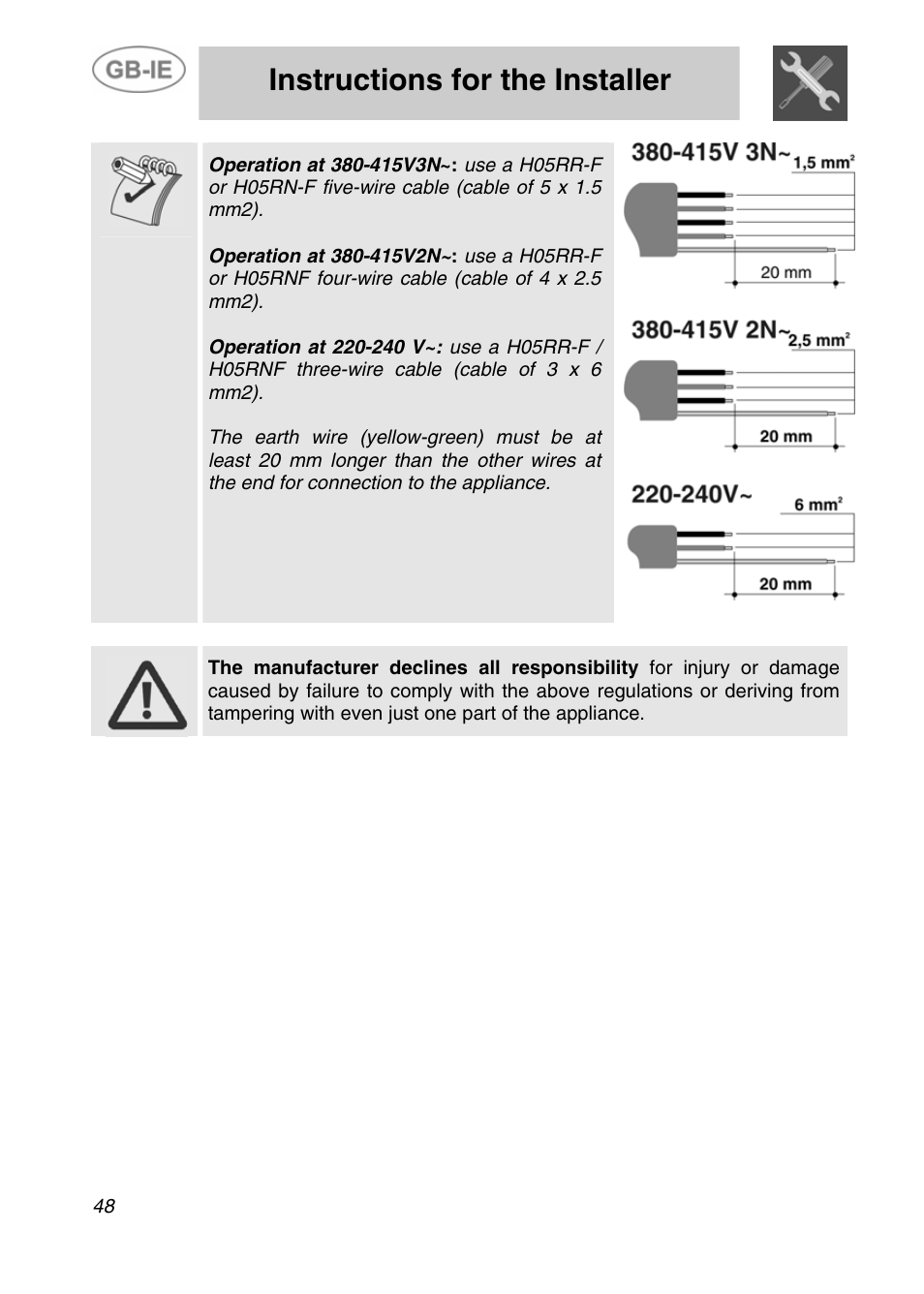 Instructions for the installer | Smeg A4-5 User Manual | Page 6 / 38