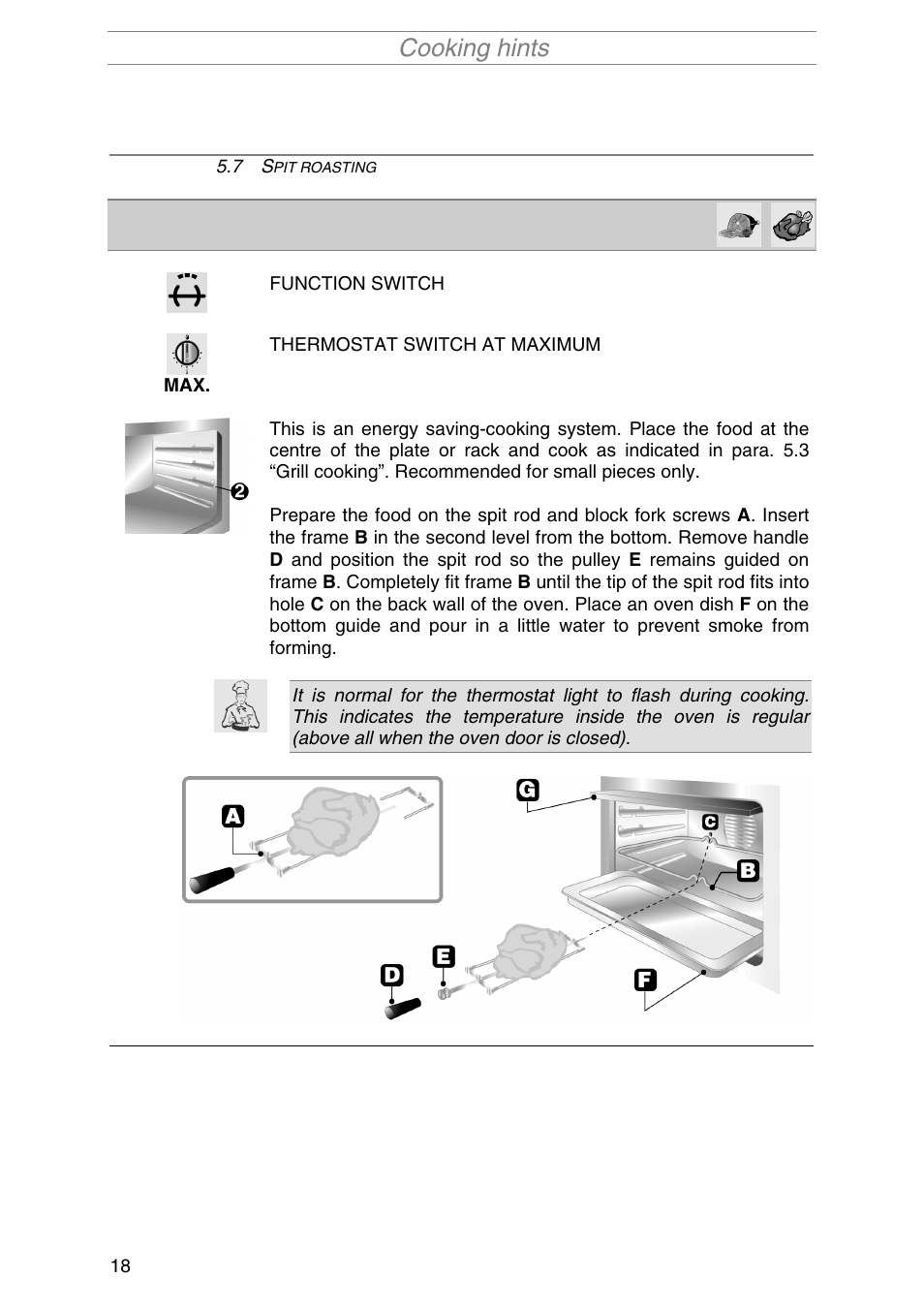 Spit roasting, Pit roasting, Cooking hints | Smeg SA1010X-5 User Manual | Page 16 / 24