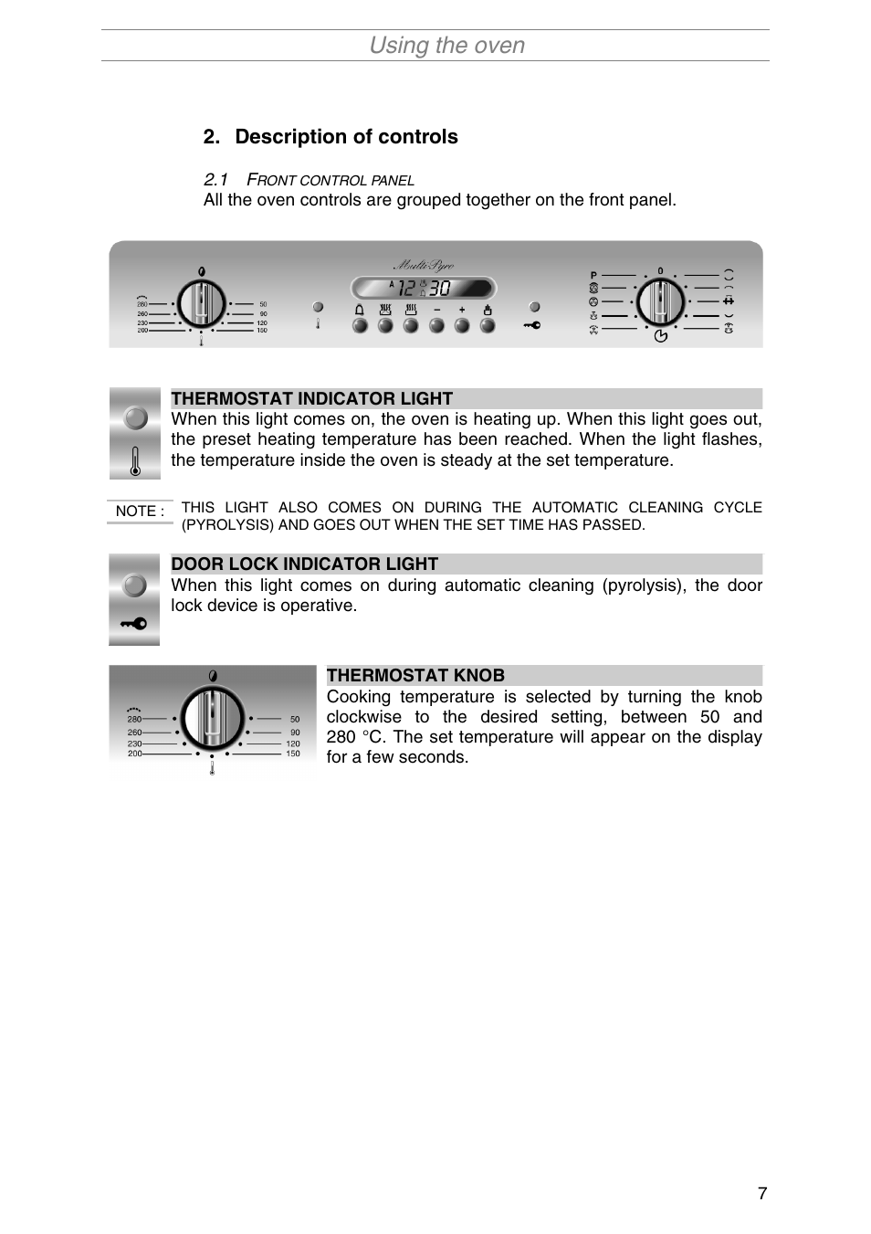Description of controls, Front control panel, Ront control panel | Using the oven | Smeg SA1010X-5 User Manual | Page 5 / 24