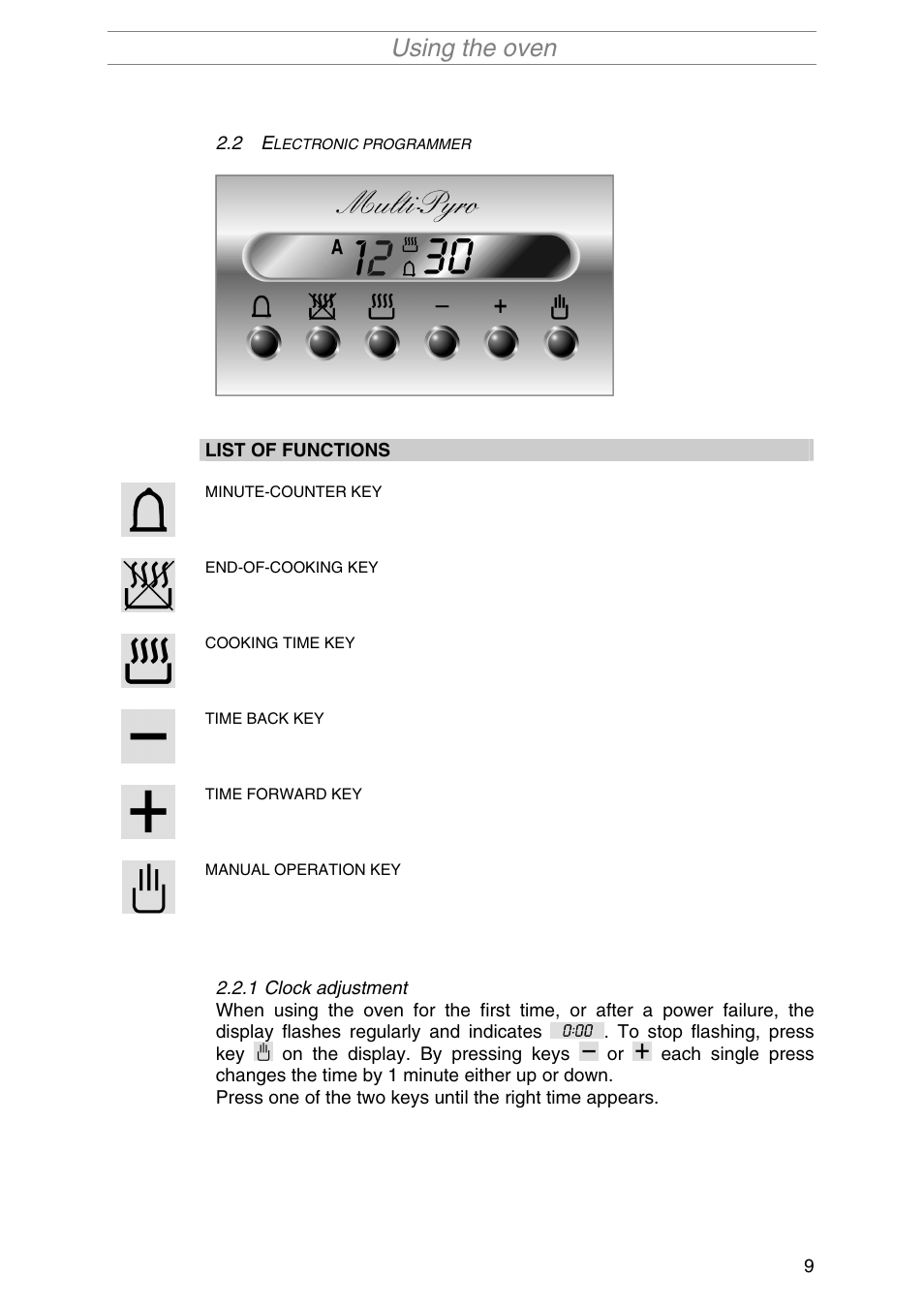 Electronic programmer, Clock adjustment, Lectronic programmer | Using the oven | Smeg SA1010X-5 User Manual | Page 7 / 24