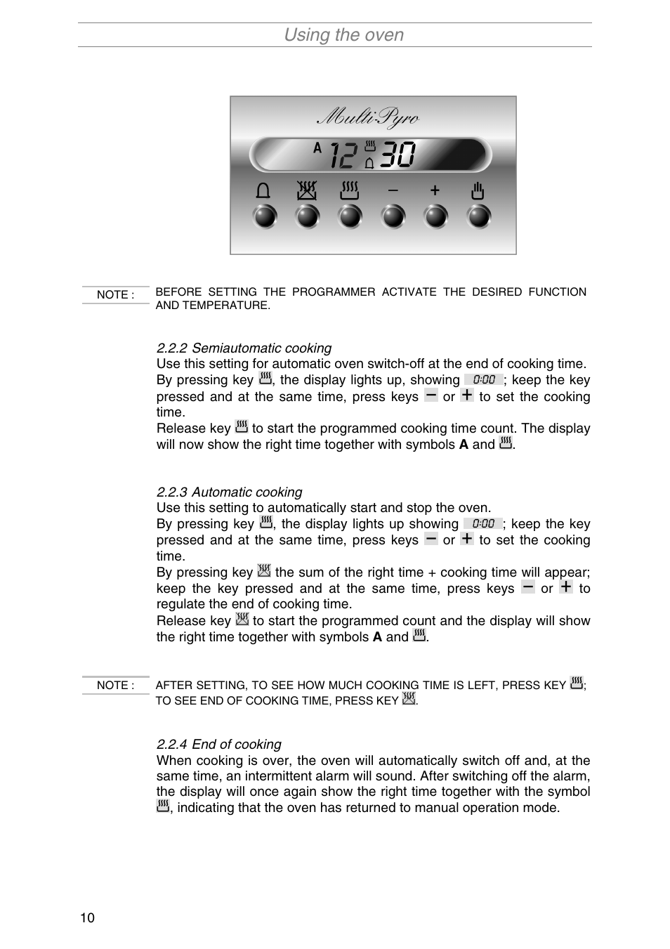 Semiautomatic cooking, Automatic cooking, End of cooking | Using the oven | Smeg SA1010X-5 User Manual | Page 8 / 24