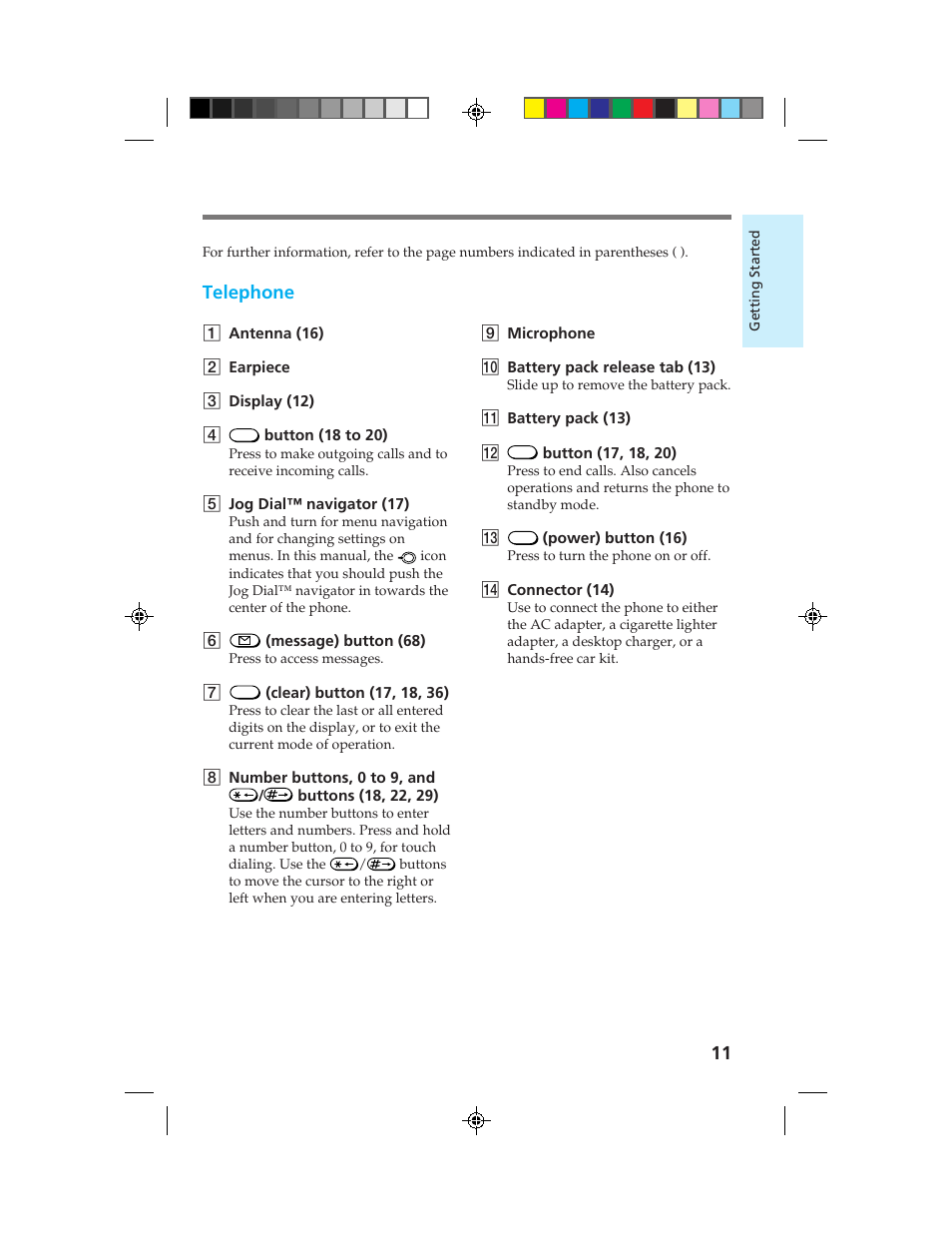 Telephone | Sony CM-B1200 User Manual | Page 11 / 84