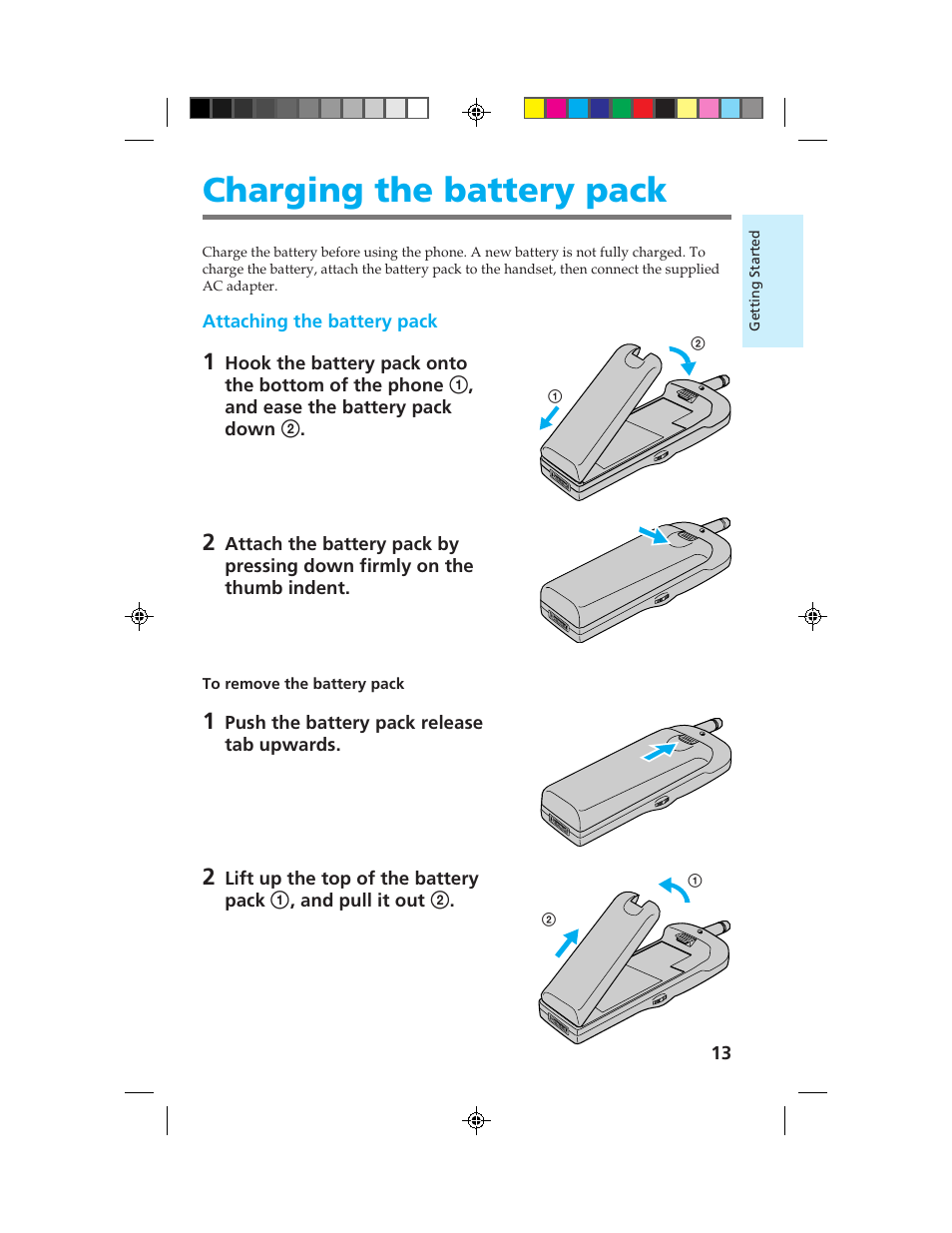 Charging the battery pack | Sony CM-B1200 User Manual | Page 13 / 84