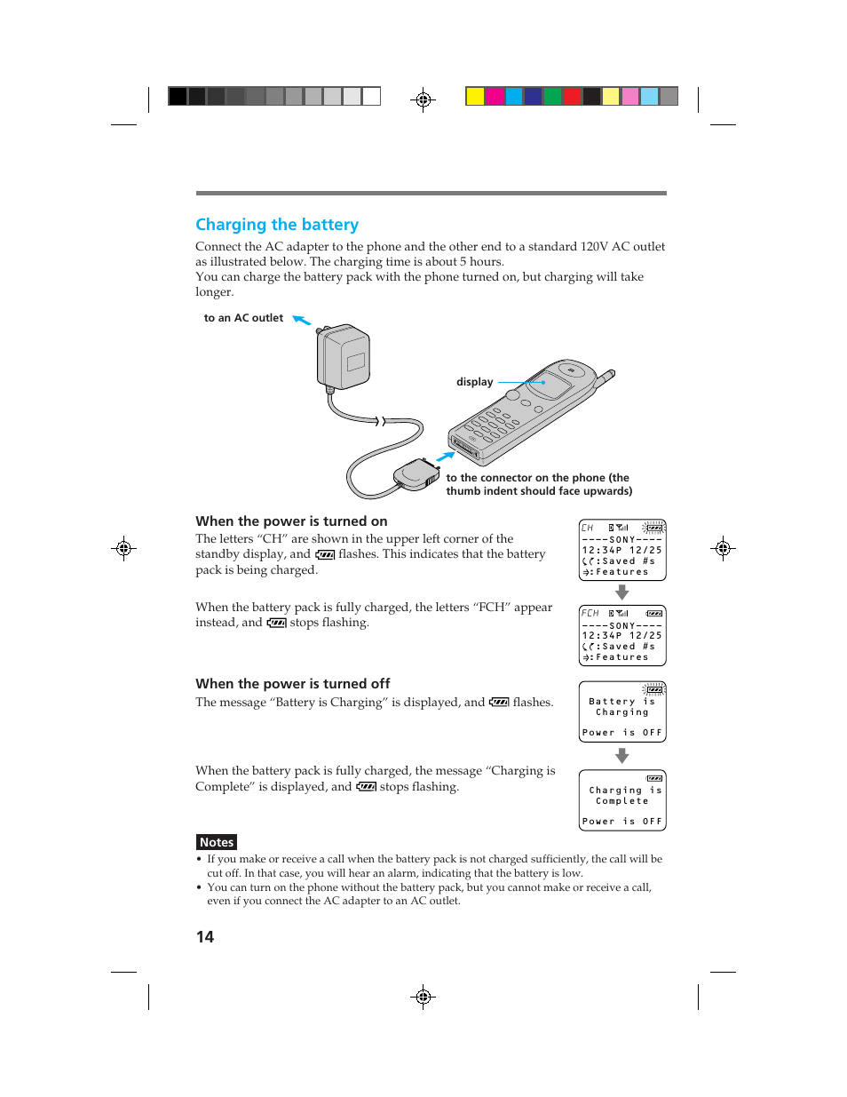 14 charging the battery | Sony CM-B1200 User Manual | Page 14 / 84