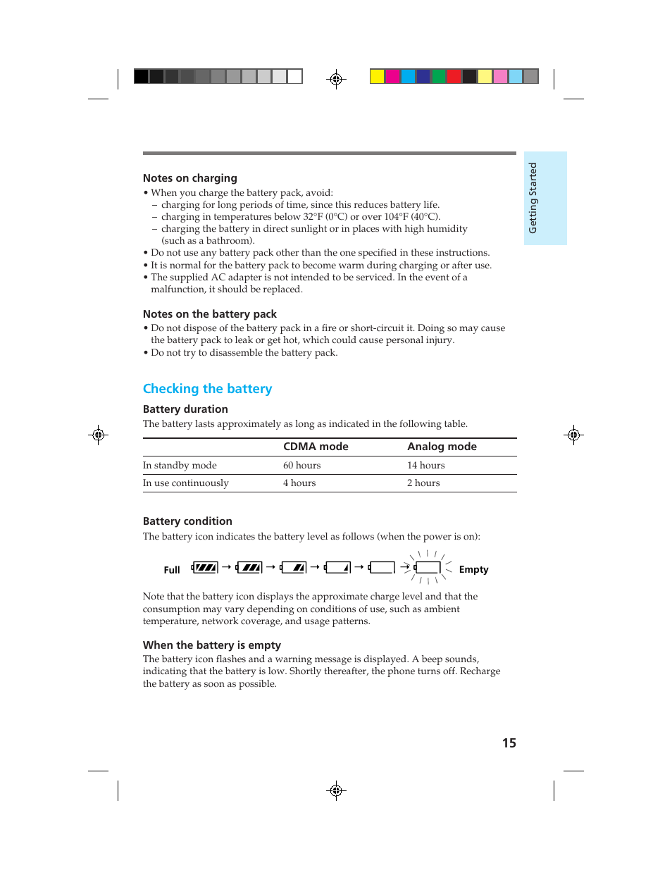 Checking the battery | Sony CM-B1200 User Manual | Page 15 / 84