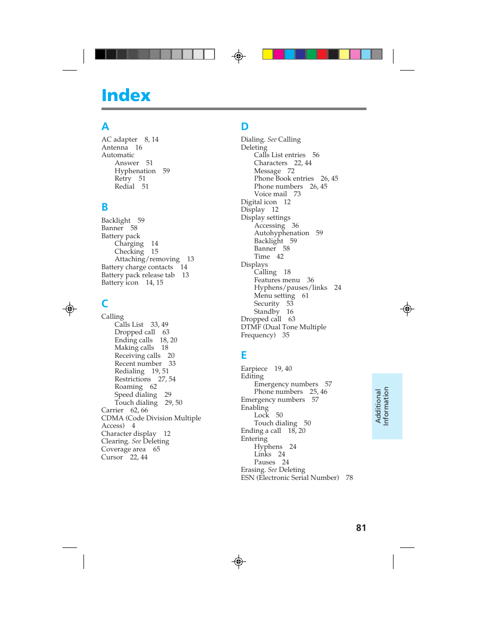 Index | Sony CM-B1200 User Manual | Page 81 / 84