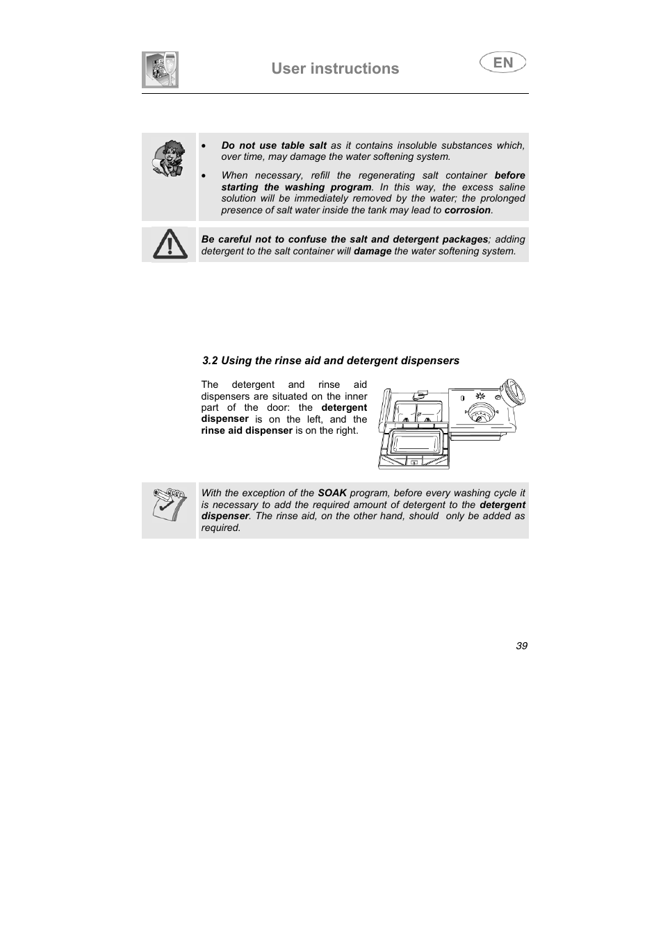 User instructions | Smeg LSA6051B User Manual | Page 20 / 35