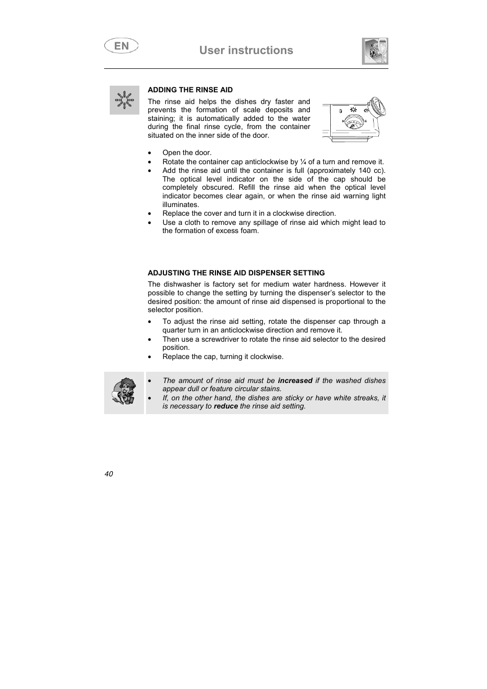 User instructions | Smeg LSA6051B User Manual | Page 21 / 35