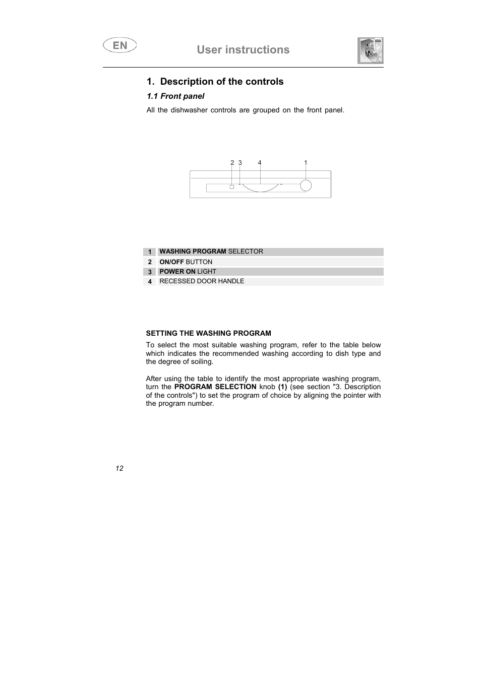 User instructions, Description of the controls | Smeg LSA6051B User Manual | Page 3 / 35