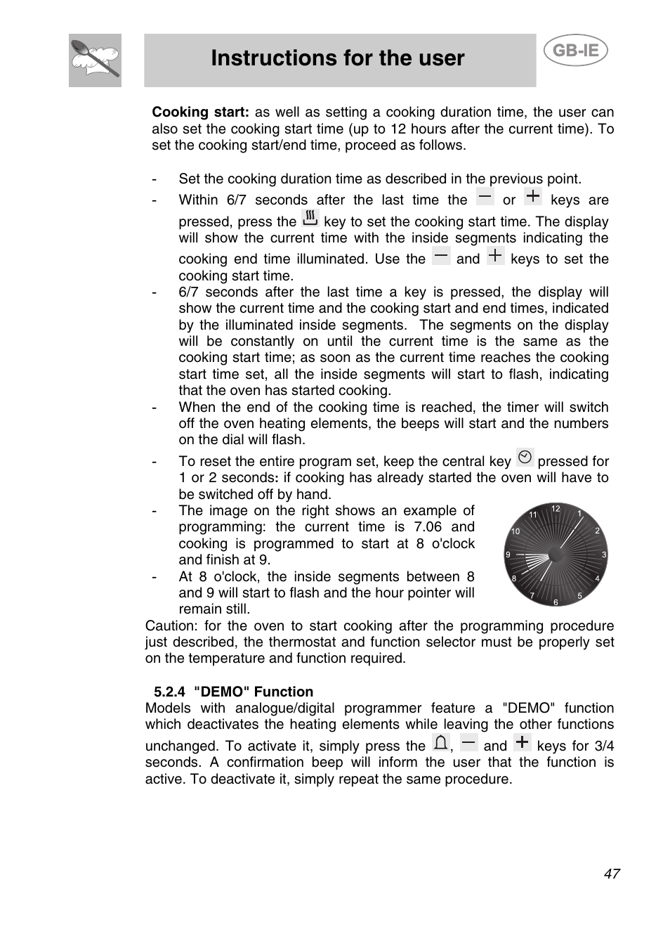 4 "demo" function, Instructions for the user | Smeg A42-6 User Manual | Page 15 / 29