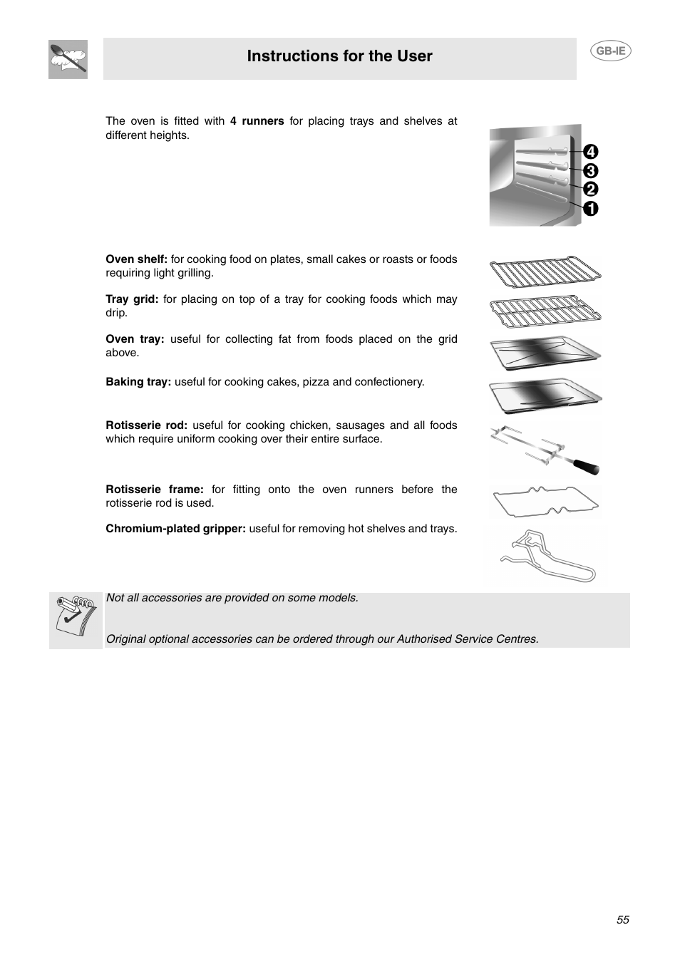 Accessories available, Instructions for the user | Smeg CP60X6 User Manual | Page 10 / 21