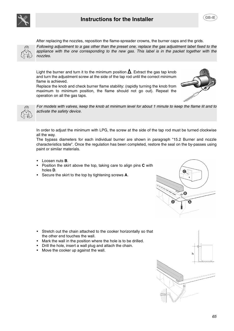 Final operations, 4 wall fixing, Instructions for the installer | Smeg CP60X6 User Manual | Page 20 / 21