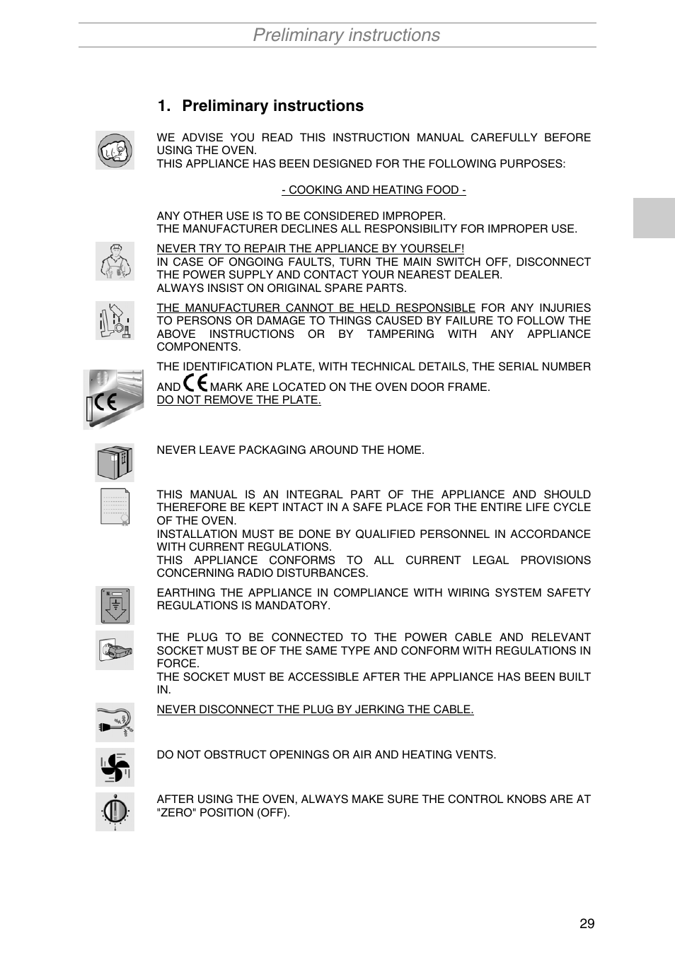 Preliminary instructions | Smeg PIRO10NE User Manual | Page 3 / 24