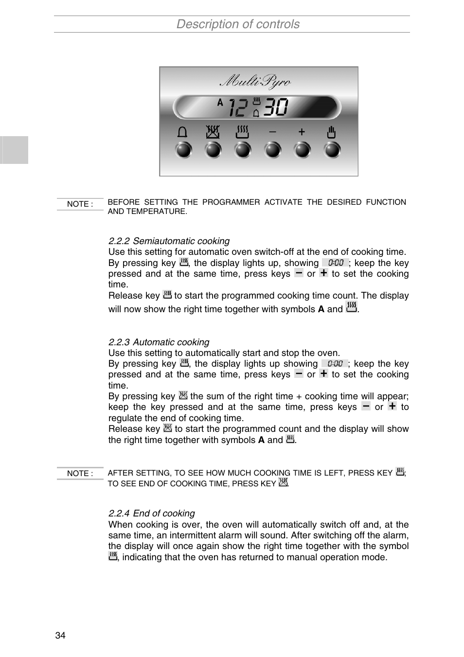 Description of controls | Smeg PIRO10NE User Manual | Page 8 / 24