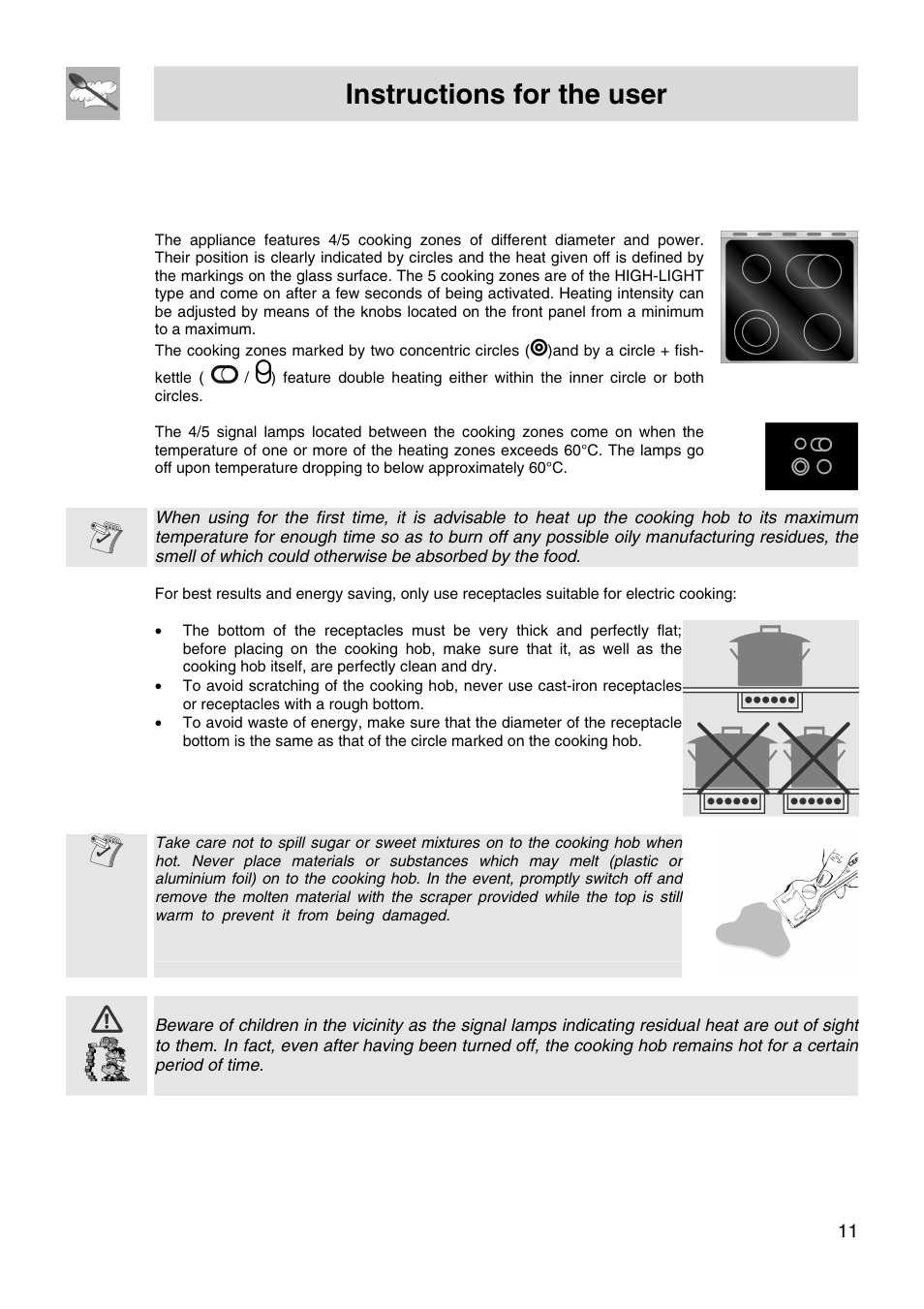 Instructions for the user, 4use of the cooking hob | Smeg FS66MFX User Manual | Page 9 / 16
