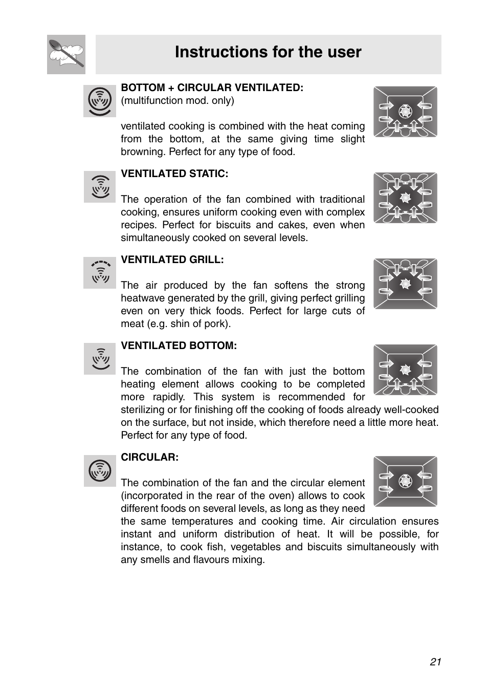 Instructions for the user | Smeg SC112 User Manual | Page 19 / 44