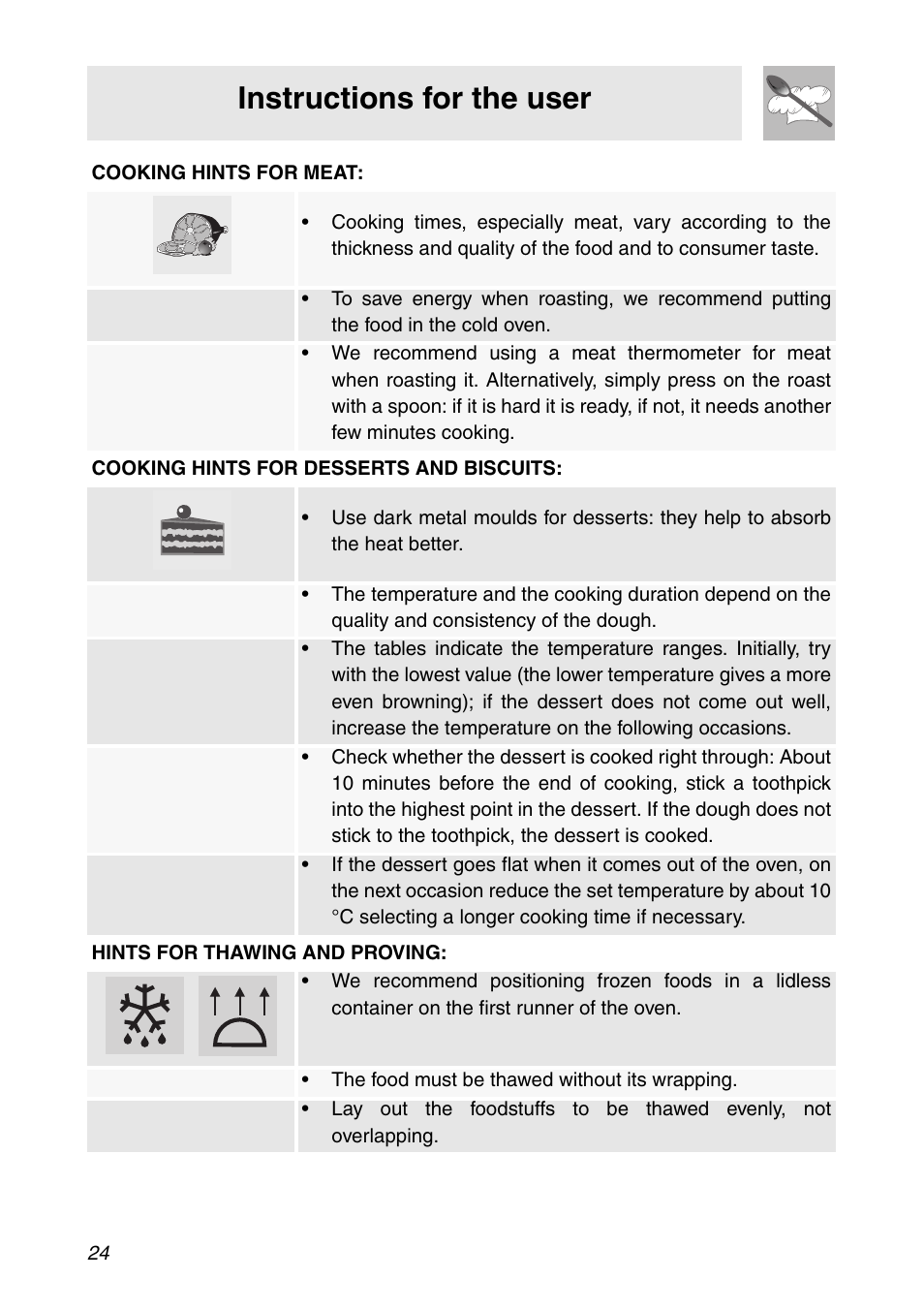 Instructions for the user | Smeg SC112 User Manual | Page 22 / 44