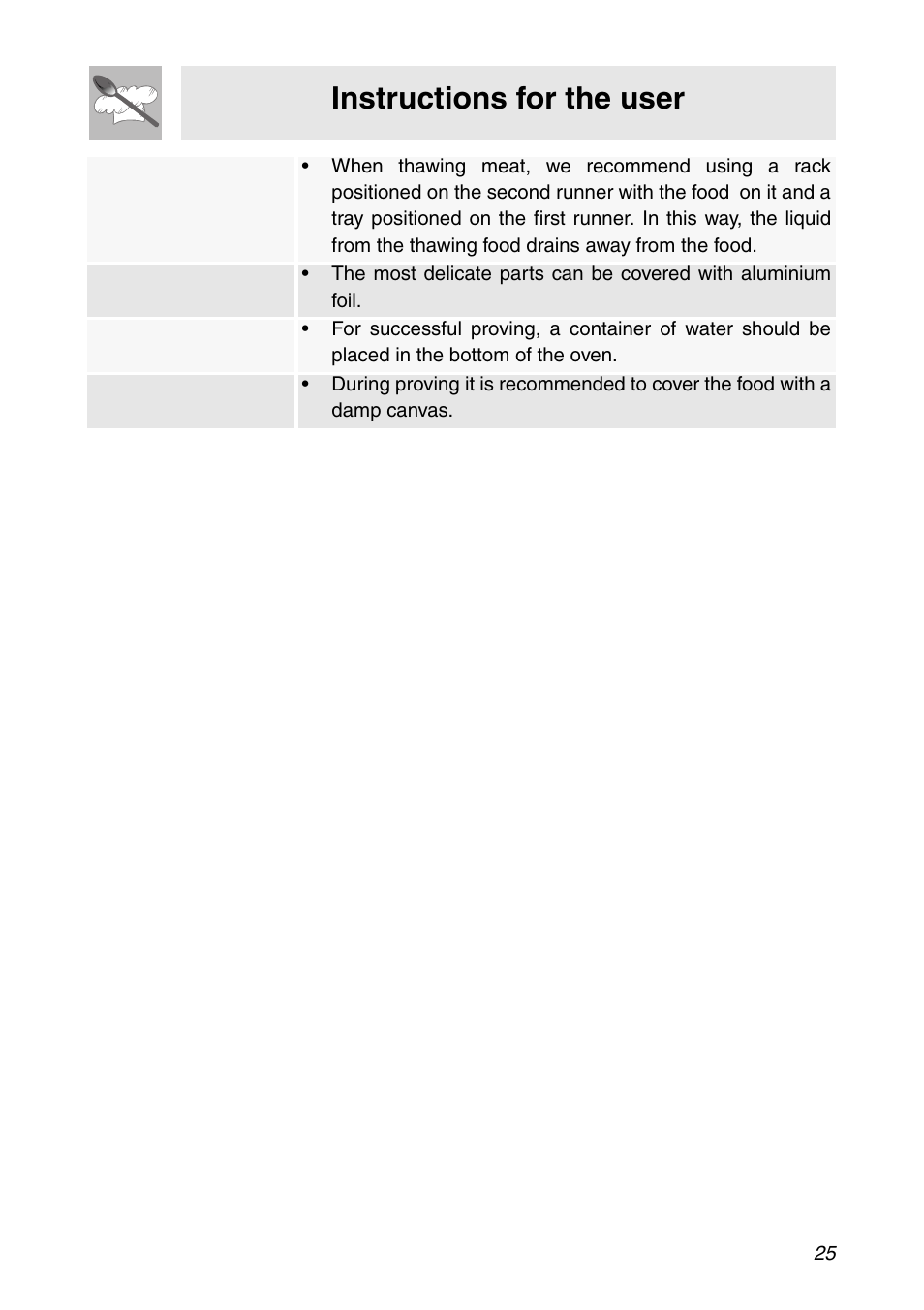 Instructions for the user | Smeg SC112 User Manual | Page 23 / 44