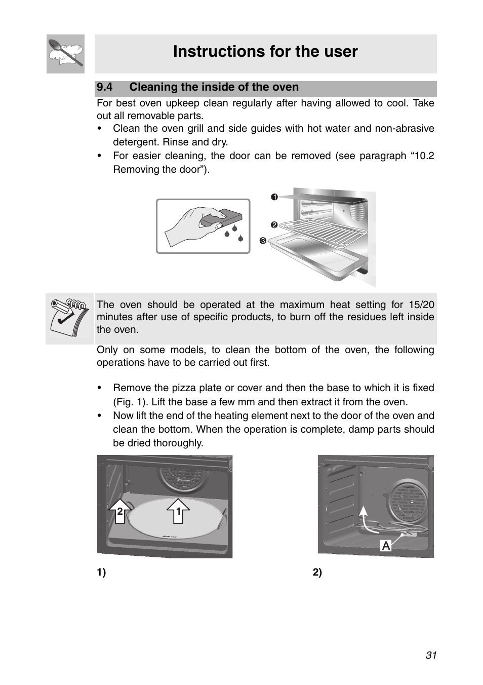 4 cleaning the inside of the oven, Instructions for the user | Smeg SC112 User Manual | Page 29 / 44