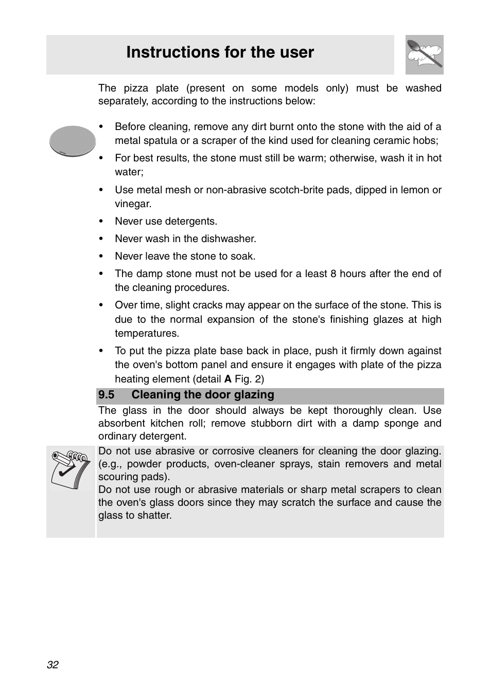 5 cleaning the door glazing, Instructions for the user | Smeg SC112 User Manual | Page 30 / 44