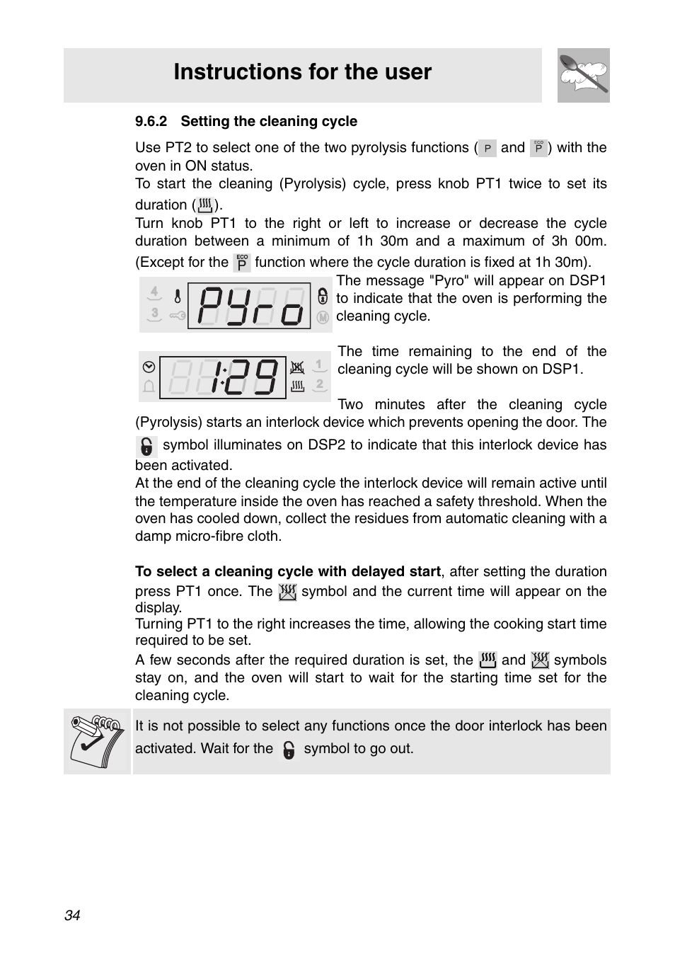 2 setting the cleaning cycle, Instructions for the user | Smeg SC112 User Manual | Page 32 / 44