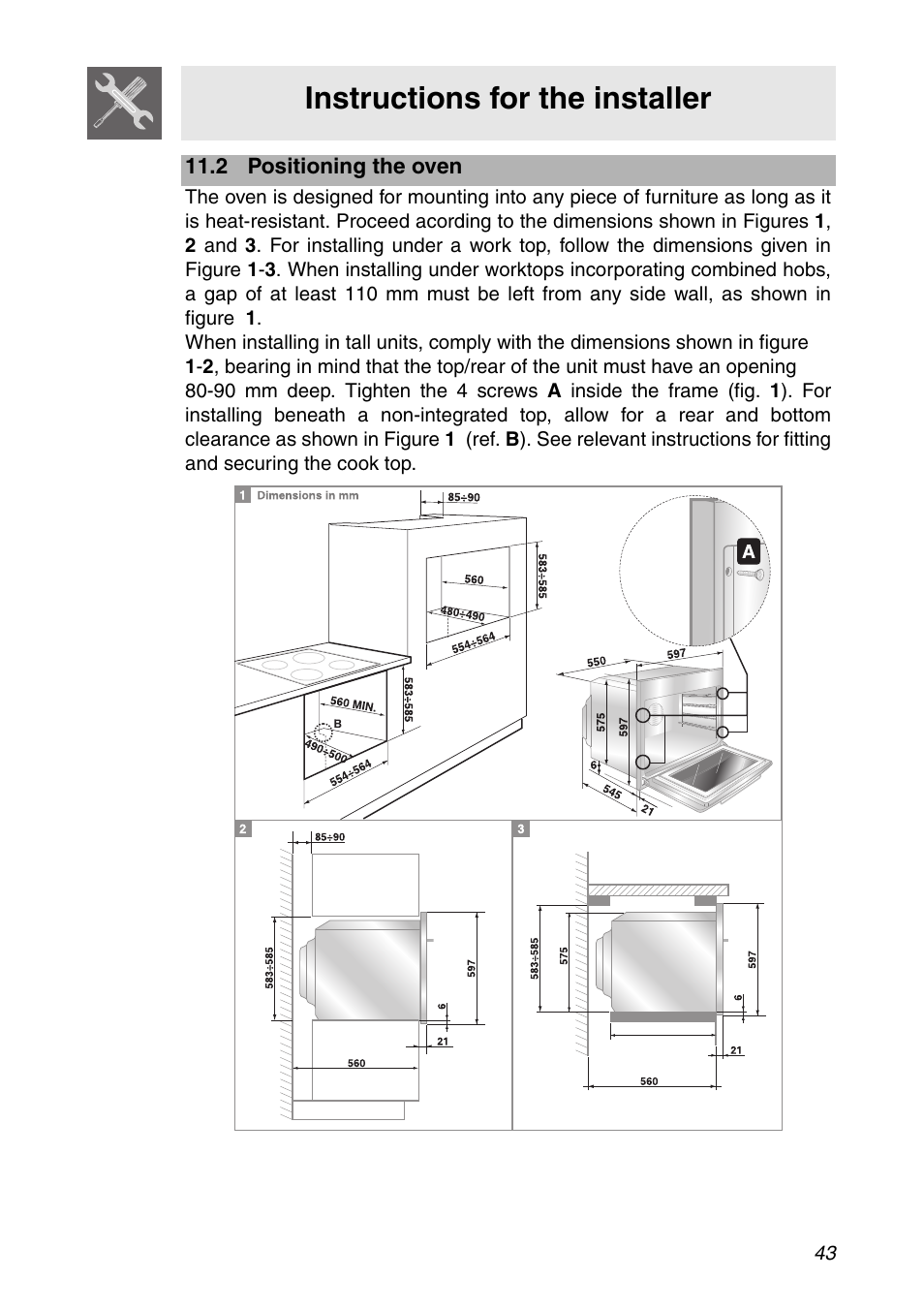 2 positioning the oven, Instructions for the installer | Smeg SC112 User Manual | Page 41 / 44