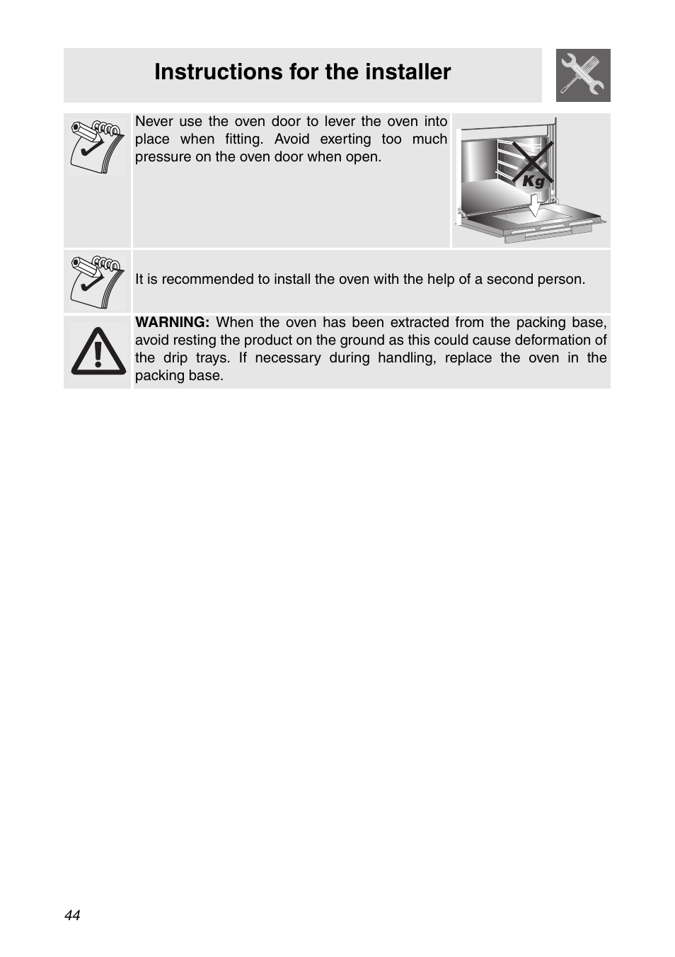 Instructions for the installer | Smeg SC112 User Manual | Page 42 / 44